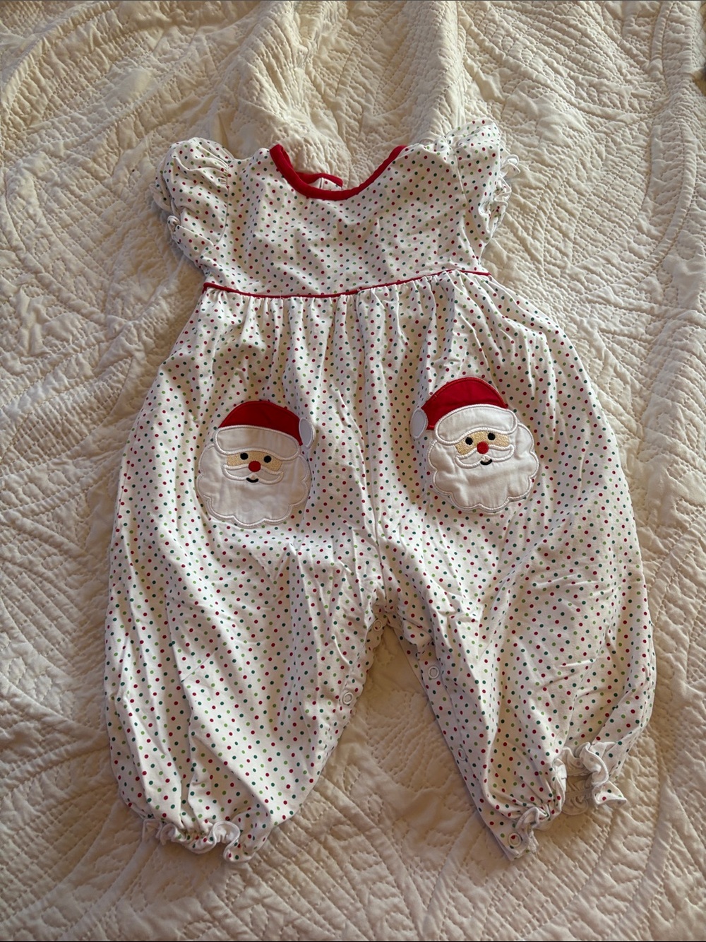 Christmas Polka Dot Baby Romper with Santa Patches